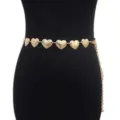 Gold heart metal waist chain detail view, adjustable body chain accessory for women fashion. - Heart / Gold