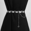Detailed close-up of the elegant silver metal butterfly waist chain for stylish dress styling. - Butterfly / Silver