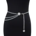 Silver multi-layer metal waist chain body chain for women, sexy punk style adjustable detail. - Sunflower Waist Chains / White K-Tone