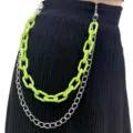 Detail view of hip-hop style double-layer waist chain with neon green acrylic and silver metal. - Fruit Green