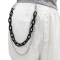 Double layer hip hop pants chain with black acrylic and silver links for trendy streetwear styles. - Black