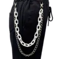 Double layer hip hop pants chain, white acrylic and silver metal waist chain for streetwear. - White