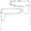 Silver metal star waist chain vintage body jewelry for women fashion charm belt. - Two-Piece Waist Chain Set / Silver