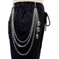 Catena da cintura multistrato in metallo con teschio punk per uomo e donna gioielli gotici - Catena per pantaloni a tre strati con teschi - K bianco