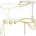 Gold metal waist chain set multi-layer body chains for women sexy fashion jewelry chic - 4-Piece Set Waist Chain / Gold
