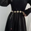 Vintage gold metal coin waist chain, elegant body chain accessory for women fashion dresses. - Round Coin Style / Gold