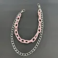 Rosa Acryl und silberne Metall Mehrschicht Kette Hip-Hop Hose Taille Zubehör Detailansicht. - Rosa