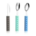Stainless steel kids cutlery set with creative building block silicone handles, safe and fun. - Knife, Fork, and Spoon Set (Grey/Green/Blue)