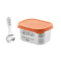 Stainless steel cute cartoon lunch box with orange airtight lid and matching spoon for fruit dessert. - 230ml Ice Cream Tub with Orange Ice-Pattern Lid & Spoon