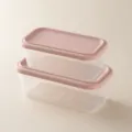 Clear food storage container set with pink lid, stackable plastic lunch box for daily meal prep. - Food Storage Containers 2-Pack (One Large and One Small) / Light Pink