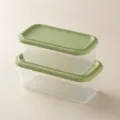 Clear plastic food storage container set with green silicone lids, rectangular microwave safe. - Food Storage Containers 2-Pack (One Large and One Small) / Light Green