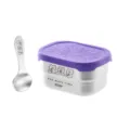 Stainless steel cute cartoon lunch box with sealed lid and spoon for fruit dessert storage. - 230ml Ice Cream Tub with Purple Ice-Pattern Lid & Spoon