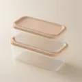 Clear stackable food storage container set with airtight lid for kitchen meal prep organization - Food Storage Containers 2-Pack (One Large and One Small) / Off White