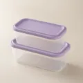 Clear food storage container set with purple lid, stackable microwave safe bento lunch box. - Food Storage Containers 2-Pack (One Large and One Small) / Light Purple