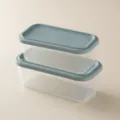 Silicone lunch box set, transparent food storage container with blue lid, stackable bento box. - Food Storage Containers 2-Pack (One Large and One Small) / Grey Blue