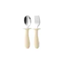 Set cuillère et fourchette pour bébé en acier inoxydable et silicone beige antidérapant. - 304 Cuillère Fourchette Manche Long / Light jaune