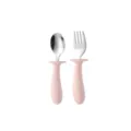 Set de couverts d'apprentissage pour bébé avec manches courts en silicone rose et inox. - 304 Cuillère Fourchette Manche Long / Rose Clair