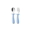 Set cuillère et fourchette bébé, inox avec manche court en silicone bleu pour enfants. - 304 Cuillère Fourchette Manche Long / Bleu clair