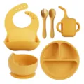 Children silicone tableware 6-piece baby feeding set in yellow color variant for toddlers. - 6-Piece Set / Sunset Yellow