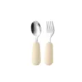 Set de couverts pour bébé en acier inoxydable avec cuillère et fourchette à poignée en silicone. - Cuillère Fourchette Manche Court / Light jaune