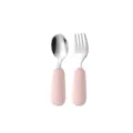 Set de cuillère et fourchette pour tout-petits avec poignées en silicone rose et inox. - Cuillère Fourchette Manche Court / Rose Clair
