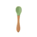 Silicone baby feeding spoon with wooden handle, green infant training tableware for toddlers. - Spoon / Light Green