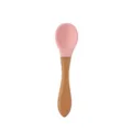 Baby wooden handle silicone spoon infant complementary food training tableware pink color design - Spoon / Pink