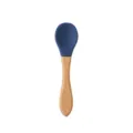 Dark blue baby silicone training spoon with wooden handle, safe infant feeding tableware. - Spoon / Blue