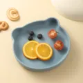 Silicone bear shaped kids plate blue baby feeding tableware cute food tray toddler bowl - Plate Only / Haze Blue