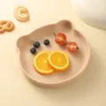 Cute silicone bear children's dinner plate baby feeding tableware cartoon food bowl - Plate Only / Milk Tea