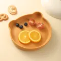 Silicone baby feeding plate, cute bear shape toddler food container in orange color variant. - Plate Only / Sunset Yellow