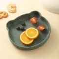 Silicone bear shaped baby dinner plate cute infant feeding food bowl tableware green - Plate Only / Olive Green