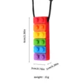 Silikon Kauschmuck Kette für Kinder, Autismus Beißkette Regenbogen Baustein Zahnungsanhänger. - Rot