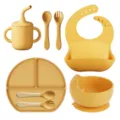 Ensemble vaisselle bébé silicone jaune, comprend assiette ventouse, bol, tasse, bavoir. - Bol Sans Récipient Intérieur En Sachet / Jaune au Coucher du Soleil