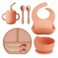 Kit de repas en silicone pour bébé avec assiette bol tasse bavoir et cuillère fourchette. - Bol Sans Récipient Intérieur En Sachet / Rose Poudré