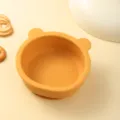 Yellow silicone baby bowl with cute cartoon bear ears and suction base for toddlers feeding. - Single Bowl / Sunset Yellow