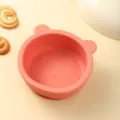 Pink silicone baby bowl with cute bear ears and suction base for toddler feeding. - Single Bowl / Dusty Pink