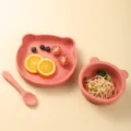 Cute bear silicone baby dinner plate set kids tableware bowl spoon pink feeding kit - Plate And Bowl And Spoon / Dusty Pink