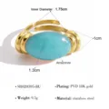 Detailed view of luxury 18k gold plated stainless steel adjustable ring with natural amazonite stone. - Amazonite Style (SR020395-BG)