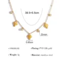 Detailed view of gold stainless steel necklace with sparkling zircon and cute heart pendants. - Delicate Pave Rhinestone Heart Pendant Chain Style (SN030148) / Gold