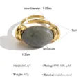 Detail view of adjustable gold plated stainless steel ring with natural labradorite stone. - Labradorite Style (SR020395-GY)