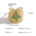 French vintage wide stainless steel ring with green clover stone 18k gold plated - Clover Style (SR020408-GN)