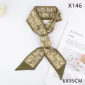 Skinny silk scarf for women, olive green letter print ribbon headband, chic bag ribbon for spring. - 6x95cm / X146 Letter Coffee