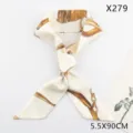 French style skinny silk scarf elegant chain print bag ribbon women neckerchief 5.5x90cm - Twill Tassel Chain (X279) / Creamy Yellow