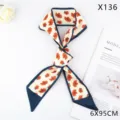 Khaki floral small silk scarf women ins style hair band neckerchief accessories - X136 Small Flowers Blue