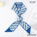Elegant blue white monogram print silk twilly scarf for women hair band and bag ribbon. - 6x95cm / X147 Letter C Blue