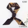 French style silk twilly scarf black gold tassel print chic neckerchief bag ribbon 90cm - Twill Tassel Chain (X280) / Black