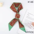 Chic floral geometric skinny silk scarf for women, elegant hair band and bag ribbon accessory. - 6x95cm / X148 Moon Red Green