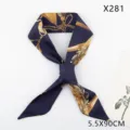French style skinny silk scarf twilly with gold tassel and chain pattern for women bags. - Twill Tassel Chain (X281) / Navy Blue