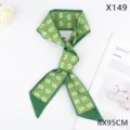 Green narrow silk scarf women stylish geometric ribbon scarf for hair and bag handle - 6x95cm / X149 Symbol Green